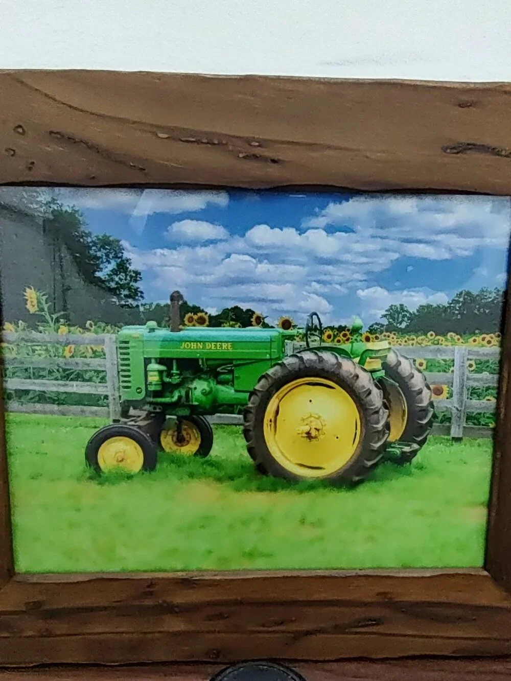 John Deere Farm Tractor Wood Framed Photo Shop Garage Wall Decor 14x12
